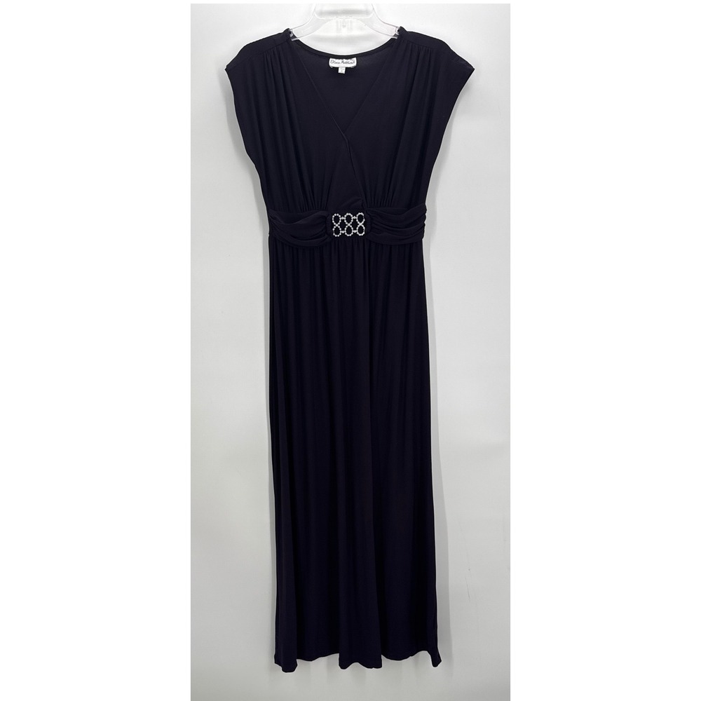 Olivia Matthews Navy Purple Rhinestone Empire Maxi Dress 8 939M Formal Evening